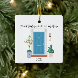 Adorno De Cerámica Elegante Puerta Delantera Primera Navidad En Nuest