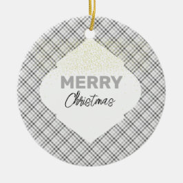 Adorno De Cerámica Elegante Purpurina Feliz Navidad Placa gris blanco