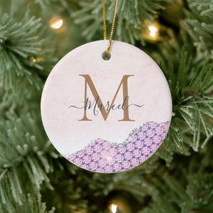 Adorno De Cerámica Elegante Purpurina rosa Rosa Monograma