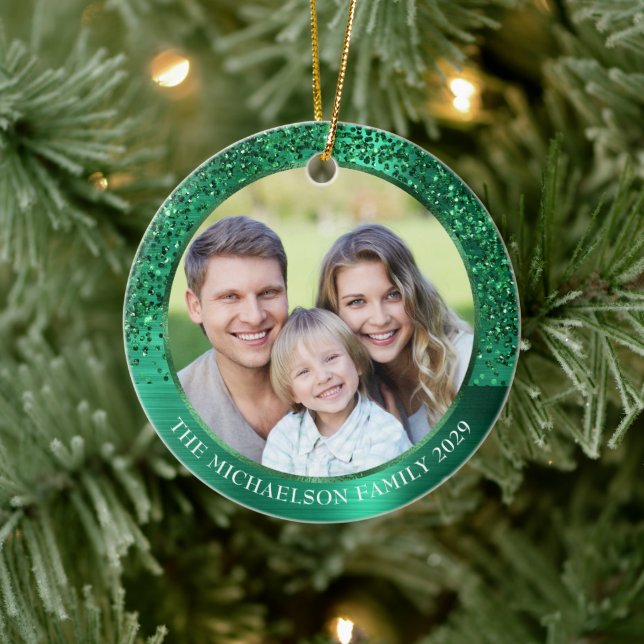 Adorno De Cerámica Elegante Purpurina verde foto Navidades metálicos (Árbol)
