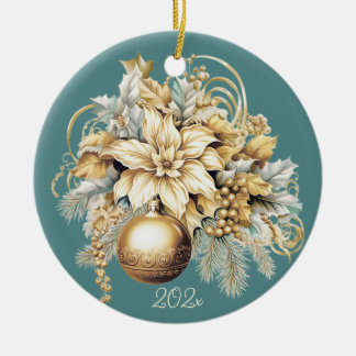 Adorno De Cerámica Elegante ramo de Navidades de lujo verde azulado d