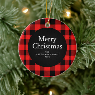 Adorno De Cerámica Elegante Red Buffalo Plaid Navidades Familia 1 Fot