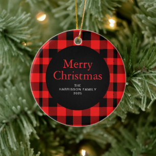 Adorno De Cerámica Elegante Red Buffalo Plaid Navidades Familia 1 Fot