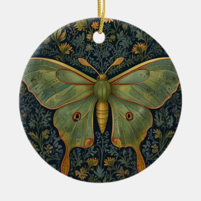 Adorno De Cerámica Elegante retro boho Luna moth botánico (Frente)