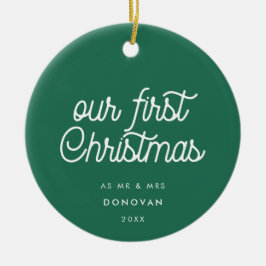 Adorno De Cerámica Elegante retro verde nuestra primera foto de Navid