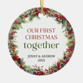 Adorno De Cerámica Elegante rojo y verde Nuestra Primera Navidad