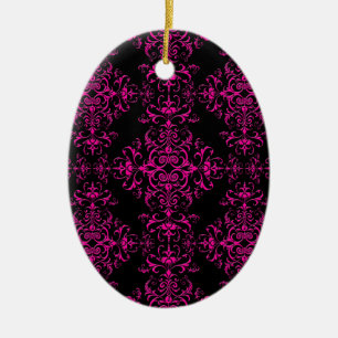Adorno De Cerámica Elegante rosa caliente y negro estilo victoriano d