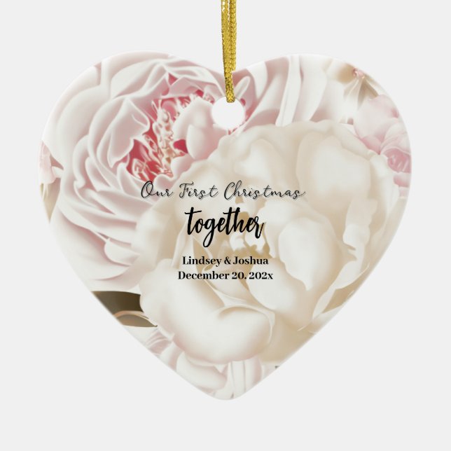 Adorno De Cerámica Elegante rosa personalizado primera Navidad recién (Frente)