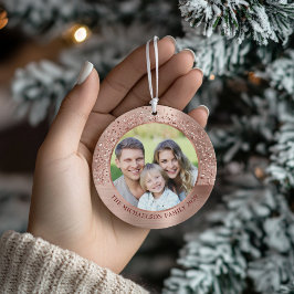 Adorno De Cerámica Elegante Rosa Purpurina de oro foto metálica