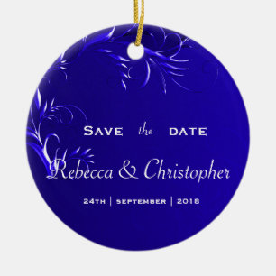 Adorno De Cerámica Elegante Royal Blue Save the Date