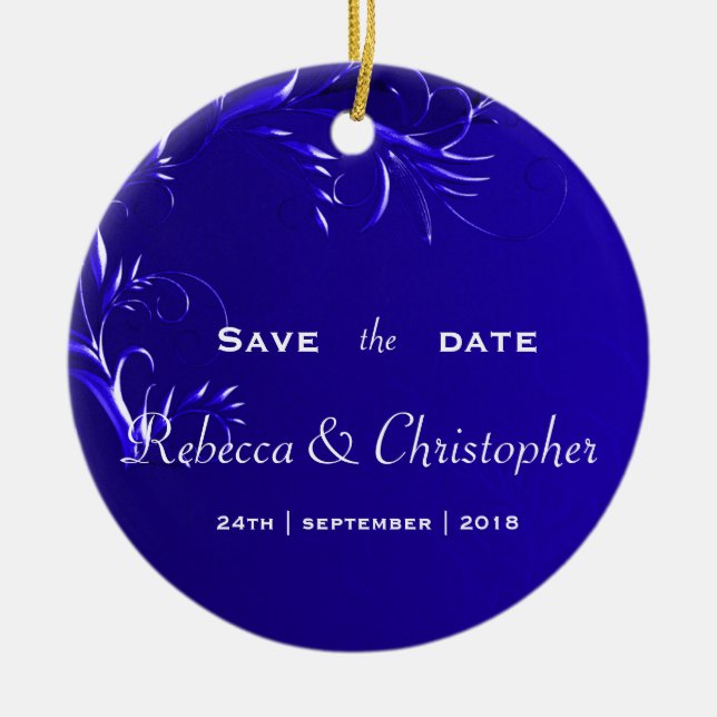 Adorno De Cerámica Elegante Royal Blue Save the Date (Frente)