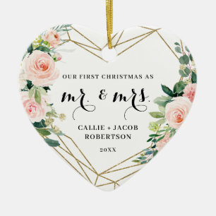 Adorno De Cerámica Elegante Rubor Floral Primera Navidad