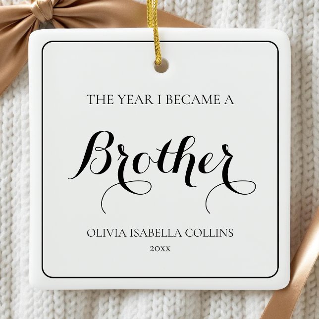 Adorno De Cerámica Elegante Simple Negro Moderno Navidades Hermano (Elegant Simple Black Modern 1st Christmas Brother Ceramic Ornament)