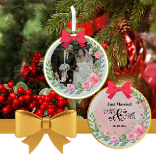 Adorno De Cerámica Elegante Sr. y Sra. Rubor Boda de Flores Rosa