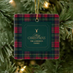 Adorno De Cerámica Elegante Tartán Cuadro Navidades Nombre de la Fami