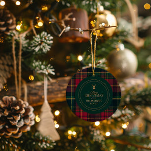 Adorno De Cerámica Elegante Tartán Cuadros Alegre Navidad Nombre de l