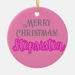 Adorno De Cerámica Elegante texto rosa Feliz Navidad hermanastra