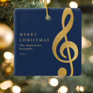 Adorno De Cerámica Elegante Treble Clef de Música Coro Navidad de Oro
