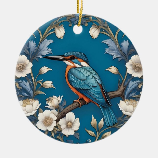 Adorno De Cerámica Elegante Turquoise Kingfisher Bird Floral (Frente)
