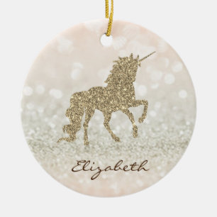 Adorno De Cerámica Elegante Unicornio con Brillo Dorado Bokeh