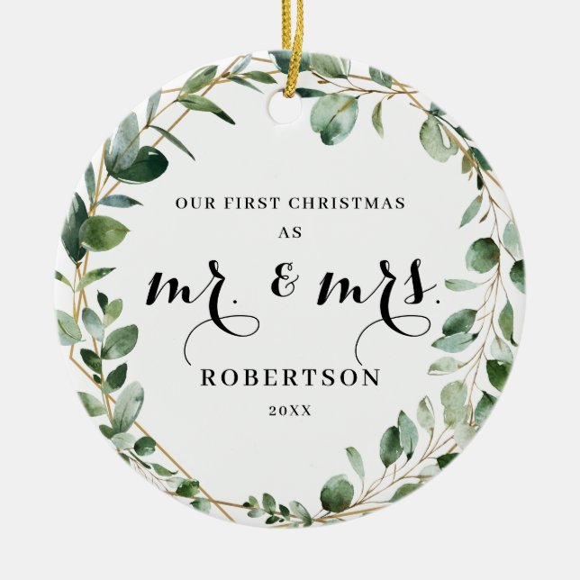 Adorno De Cerámica Elegante vegetación geométrica Primera Navidad (Frente)