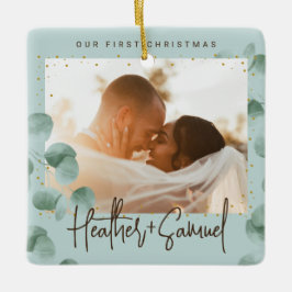 Adorno De Cerámica Elegante vegetación morada y foto casada