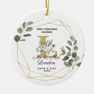 Adorno De Cerámica Elegante vegetación Navidades iniciales casados