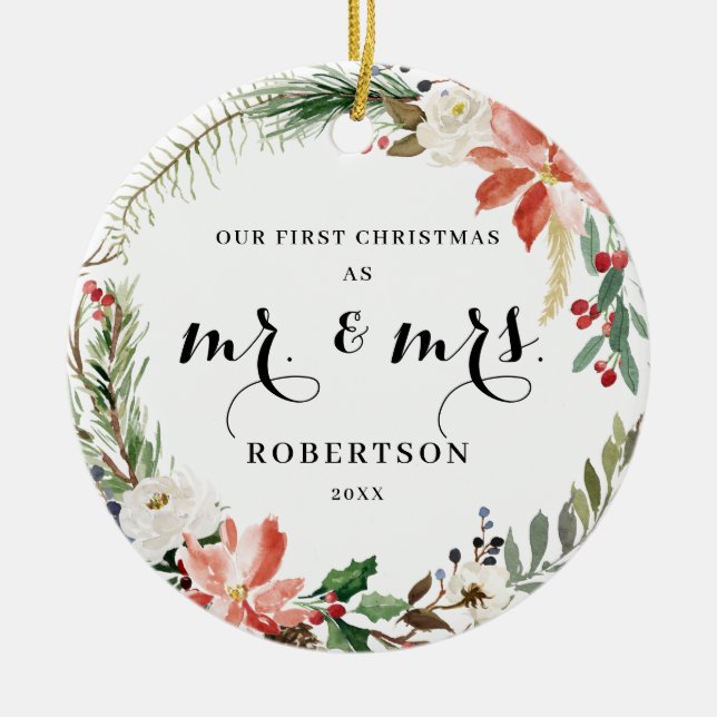 Adorno De Cerámica Elegante vegetación Poinsettia Primera Navidad (Frente)