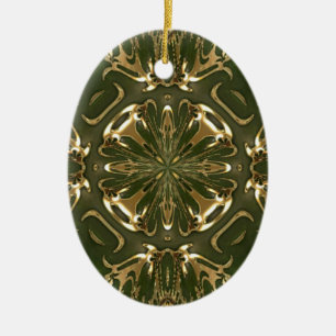 Adorno De Cerámica Elegante Verde Retro Y Kaleidoscopio Oro