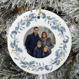 Adorno De Cerámica Elegante Wreath Blue Greenery