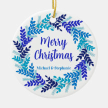 Elegante Wreath Blue Merry Christmas