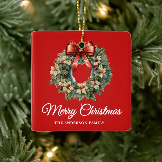 Adorno De Cerámica Elegante Wreath Navidades de acuarela (Árbol)