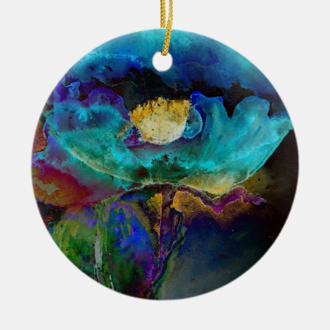 Adorno De Cerámica Elegante y romántico cuadro verde azulado de acuar (Frente)