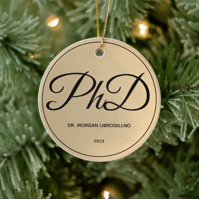 Adorno De Cerámica Elegantemente Nombre Simple Graduación Oro PhD (Árbol)