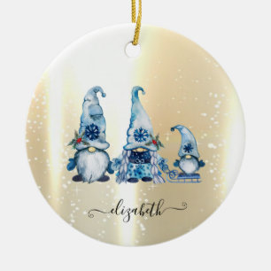 Adorno De Cerámica Elegantes Brillantes, Falso Oro, Gnomos Azules