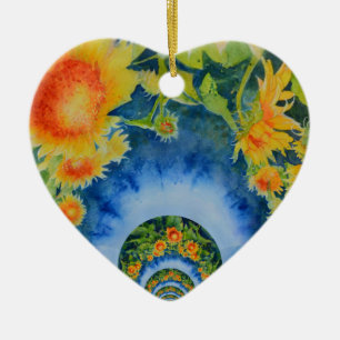 Adorno De Cerámica Elegantes girasoles retro bohemio