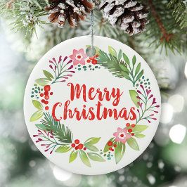 Adorno De Cerámica Elegantes Navidades acuarela Wreath Photo