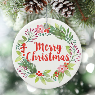 Adorno De Cerámica Elegantes Navidades acuarela Wreath Photo