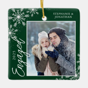 Adorno De Cerámica Elegantes Navidades comprometidos Snowflakes Green