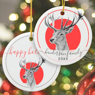 Adorno De Cerámica Elegantes Navidades de Arte de Cerfs Rojo Personal