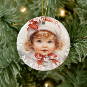 Adorno De Cerámica Elegantes Navidades de belleza añejo chica con arc