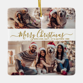 Adorno De Cerámica Elegantes Navidades de Collage de fotos de oro bla