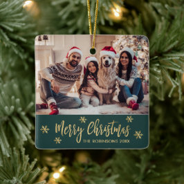 Adorno De Cerámica Elegantes Navidades de fotografía verde y dorada c