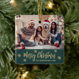 Adorno De Cerámica Elegantes Navidades de fotografía verde y dorada c