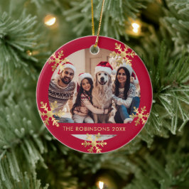 Adorno De Cerámica Elegantes Navidades de fotos rojas y de oro con co
