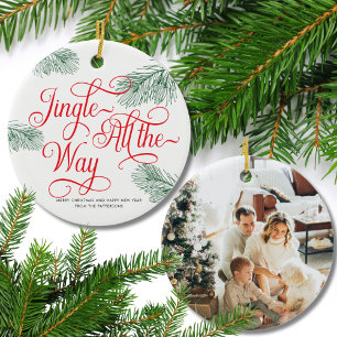 Adorno De Cerámica Elegantes Navidades de Greenery Red Calligraphy