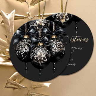 Adorno De Cerámica Elegantes Navidades de lujo en baubles en negro y 