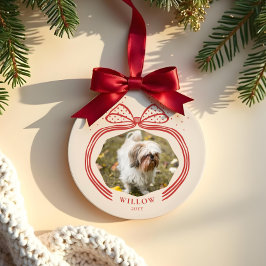 Adorno De Cerámica Elegantes Navidades de Punto Polka Bow Photo Keeps