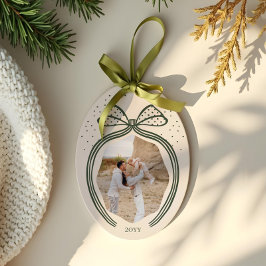 Adorno De Cerámica Elegantes Navidades de Punto Polka Bow Photo Keeps