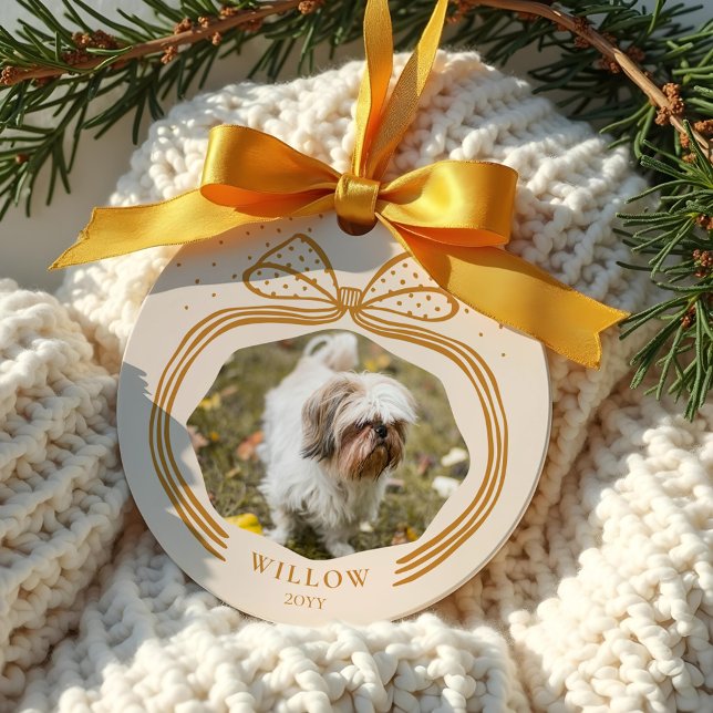 Adorno De Cerámica Elegantes Navidades de Punto Polka Bow Photo Keeps (Elegant Polka Dot Christmas Bow Photo Keepsake Ceramic Ornament)